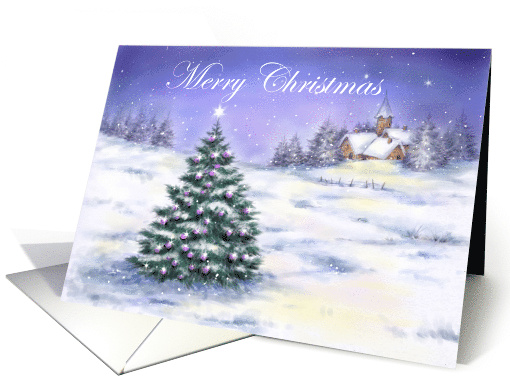 Merry Christmas Tree in Snowy Village card (1783364)