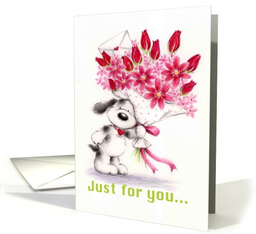 dog with flowers card (484378)
