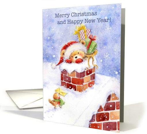 Bear Santa in chimney card (503531)