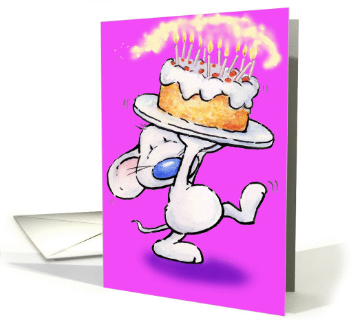 cute mouse with a big cake card (788710)