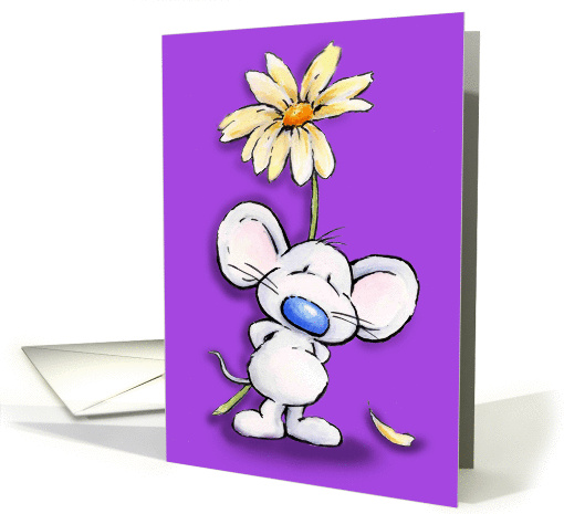 cute mouse with a big flower card (788711)