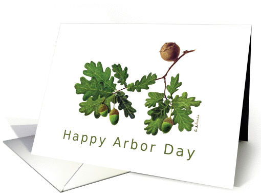 Happy Arbor Day English Oak delicate accurate illustration card