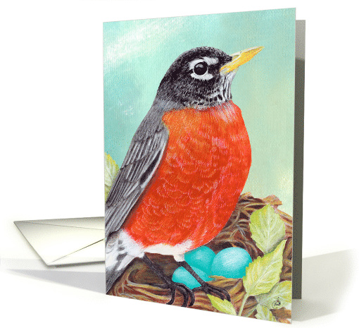 Robin's Nest Bird Painting Cheerful Encouragement Message card