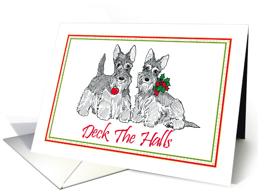 Scottish Terrier Christmas, Two Adorable Scotties Deck The Halls card