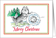 Merry Christmas, Shetland Sheepdog Making A Snowman card