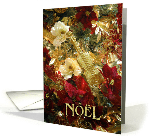 Noel, Christmas for music lover, elegant tree with golden violin card