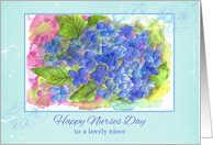 Happy Nurses Day Niece Blue Hydrangea Flowers card