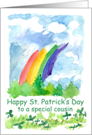 Happy St. Patrick’s Day Cousin Rainbow Clover Watercolor card
