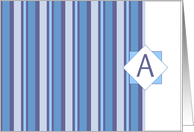 Monogram Letter A Blank Card Blue Gray Stripe card