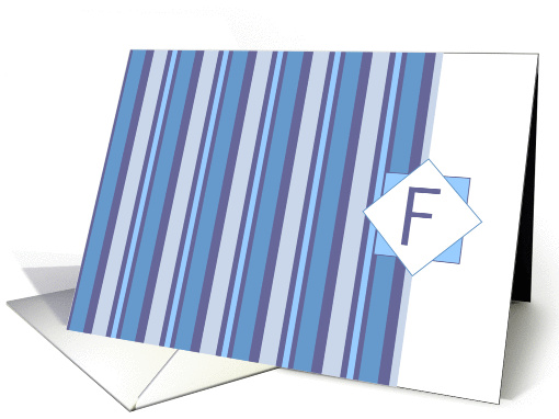 Monogram Letter F Blank Card Blue Gray Stripe card (1073814)