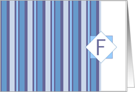 Monogram Letter F Blank Card Blue Gray Stripe card