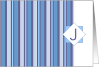 Monogram Letter J Blank Card Blue Gray Stripe card