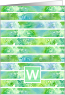 Monogram Letter W Green Watercolor Stripe Blank card