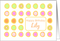 Happy Birthday Lily Bright Flowers Colorful Polka Dots card