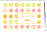 Happy Birthday Nina Bright Flowers Colorful Polka Dots card