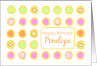 Happy Birthday Penelope Bright Flowers Colorful Polka Dots card