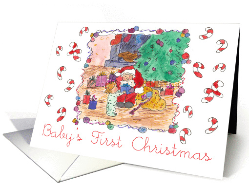 Baby's First Christmas Santa Toys Candy Canes Watercolor... (107885)