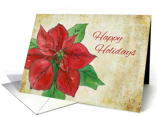 Happy Holidays Red Poinsettia Flower Watercolor Art card (108834)