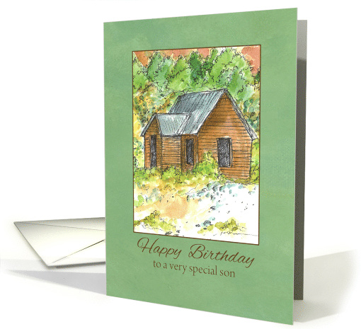 Son Happy Birthday Country Cabin Desert Landscape Watercolor card