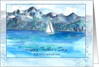 Happy Father’s Day Son Sailing Mountain Lake Watercolor card