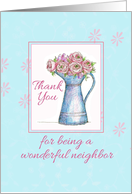 Thank You Neighbor Rose Bouquet Vintage Pitcher card