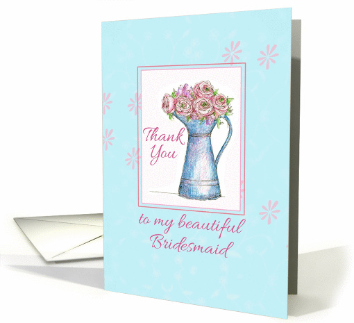 Thank You Bridesmaid Rose Bouquet Vintage Pitcher Illustration card