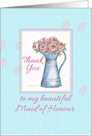 Thank You Maid of Honour Rose Bouquet Vintage Pitcher Illustration card