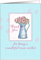 Thank You Room Mother Rose Bouquet Vintage Pitcher Illustration card