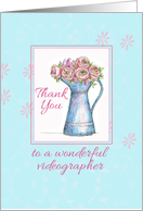 Thank You Wedding Videographer Rose Bouquet Vintage Pitcher card