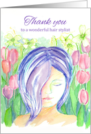 Thank You Wedding Hair Stylist Purple Hair Girl Tulips card