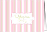 Welcome Baby Congratulations Blush Pink White Stripe Art card