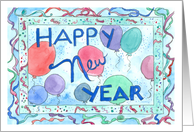 Happy New Year Balloons Confetti Watercolor card