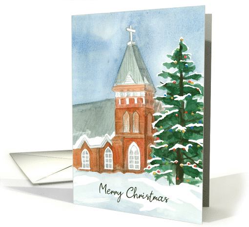 Merry Christmas Church Holiday Tree Lights Snow card (110269)