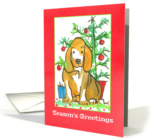 Season's Greetings Hound Dog Primitive Holiday Tree card (111060)