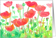 Red Poppies Watercolor Flower Spatter Spots Blank card