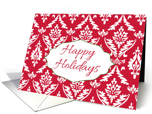 Happy Holidays Christmas Red Damask Business card (1117888)