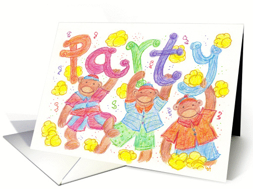 Monkey Birthday Party Invitation Popcorn Whimsical Animals card