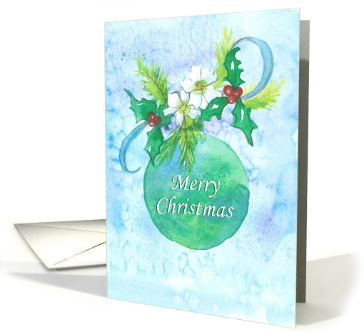 Merry Christmas Ornament Holly Rose card (1126286)