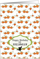 Happy Birthday on Halloween Pumpkins Black Witch card