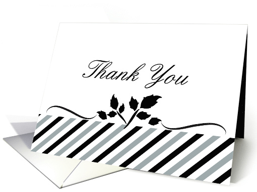 Wedding Gift Thank You Leaves Grey White Black Stripe card (1131620)