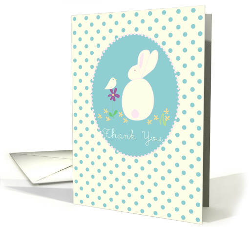 Baby Shower Gift Thank You Rabbit Bird Blue Polka Dot card (1132286)