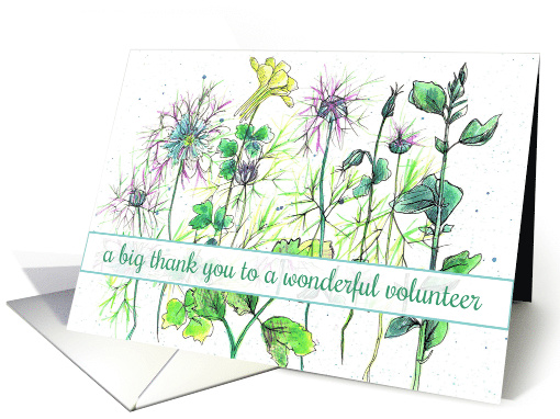 Thank You Wonderful Volunteer Wildflowers Watercolor Illustration card