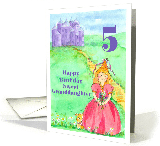 Happy 5th Birthday Granddaughter Princess Castle Illustration card