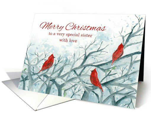 Merry Christmas Sister With Love Cardinal Birds card (1140098)
