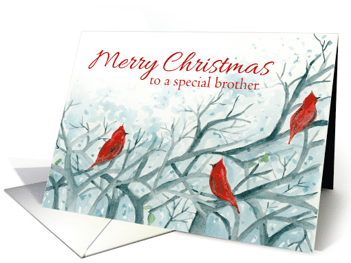 Merry Christmas Brother Cardinal Birds Trees card (1140134)