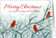 Merry Christmas Sister and Fiance Cardinal Birds Winter Trees card