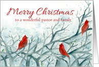 Merry Christmas Pastor and Family Cardinal Birds Winter Trees card