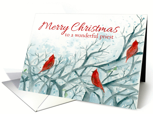Merry Christmas Priest Cardinal Birds Winter Trees card (1140620)