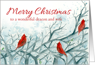 Merry Christmas Deacon and Wife Birds Winter Trees card