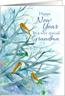 Happy New Year Grandma Bluebirds Winter Trees Watercolor card